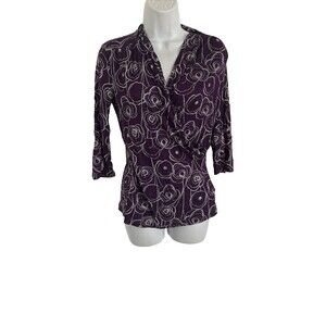 Banana Republic Faux Wrap Top XS Purple 3/4 Sleeve Shirt Knit V-Neck Blouse NWT
